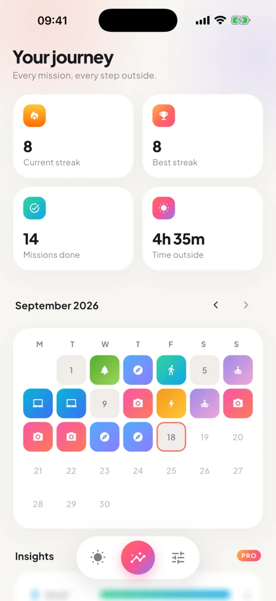 Stepout app screen: Your journey